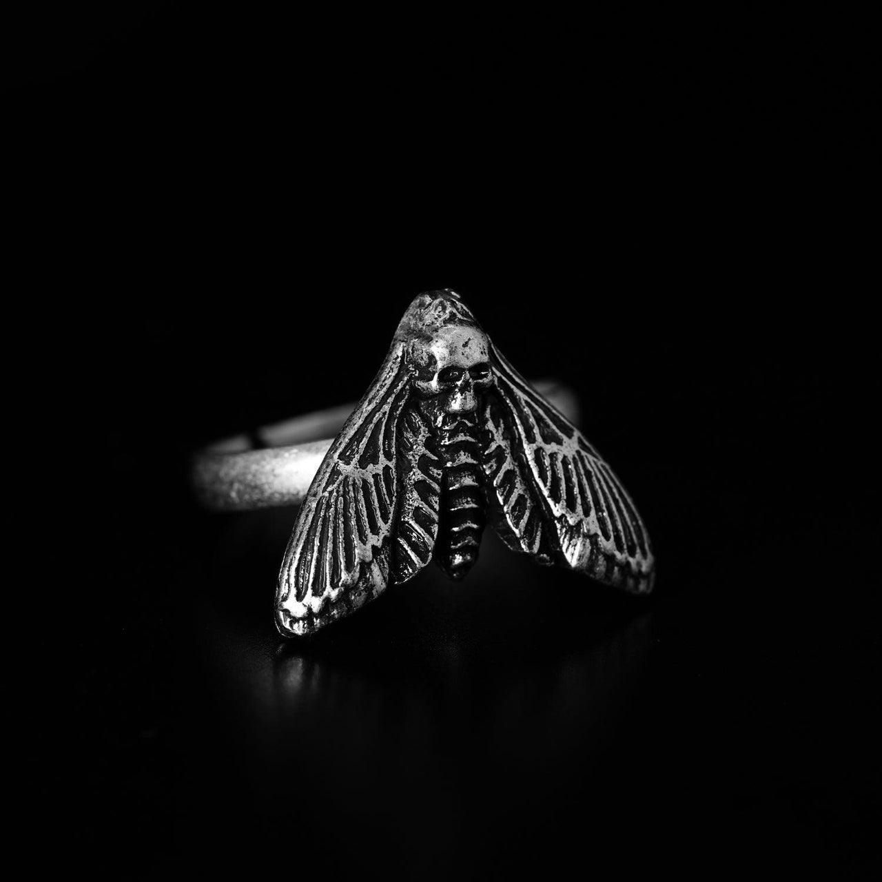 Death Skull Moth Ring - Black Feather Design