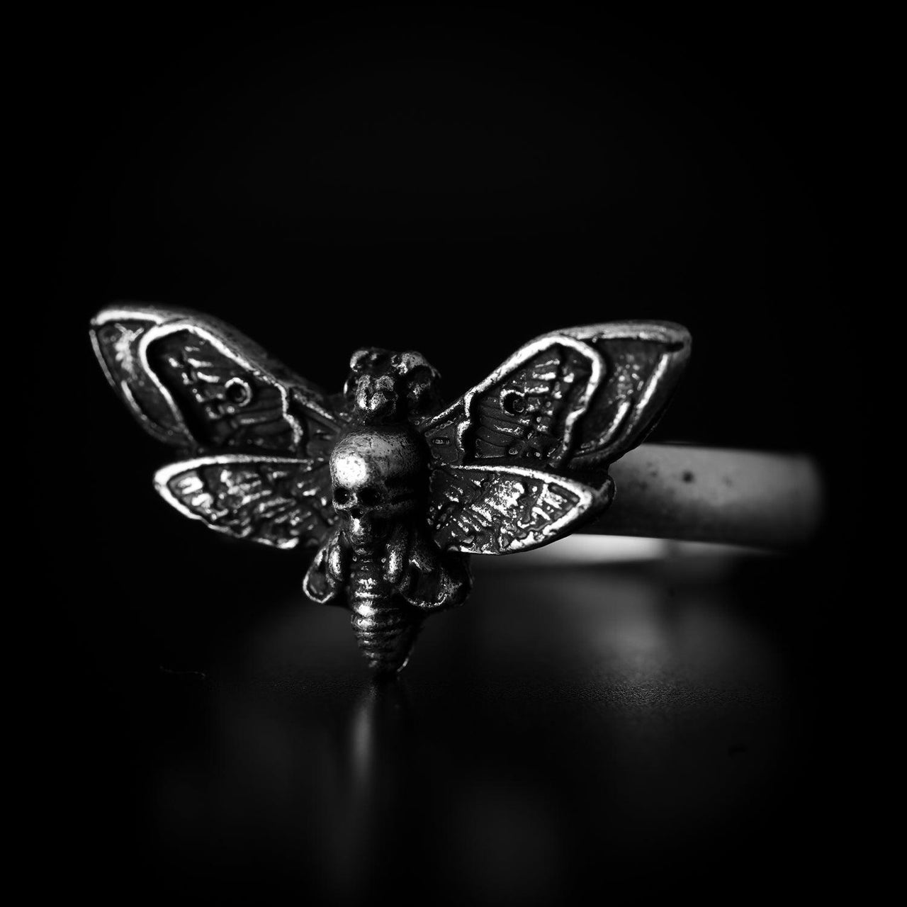 Death's-Head Moth Ring - Black Feather Design