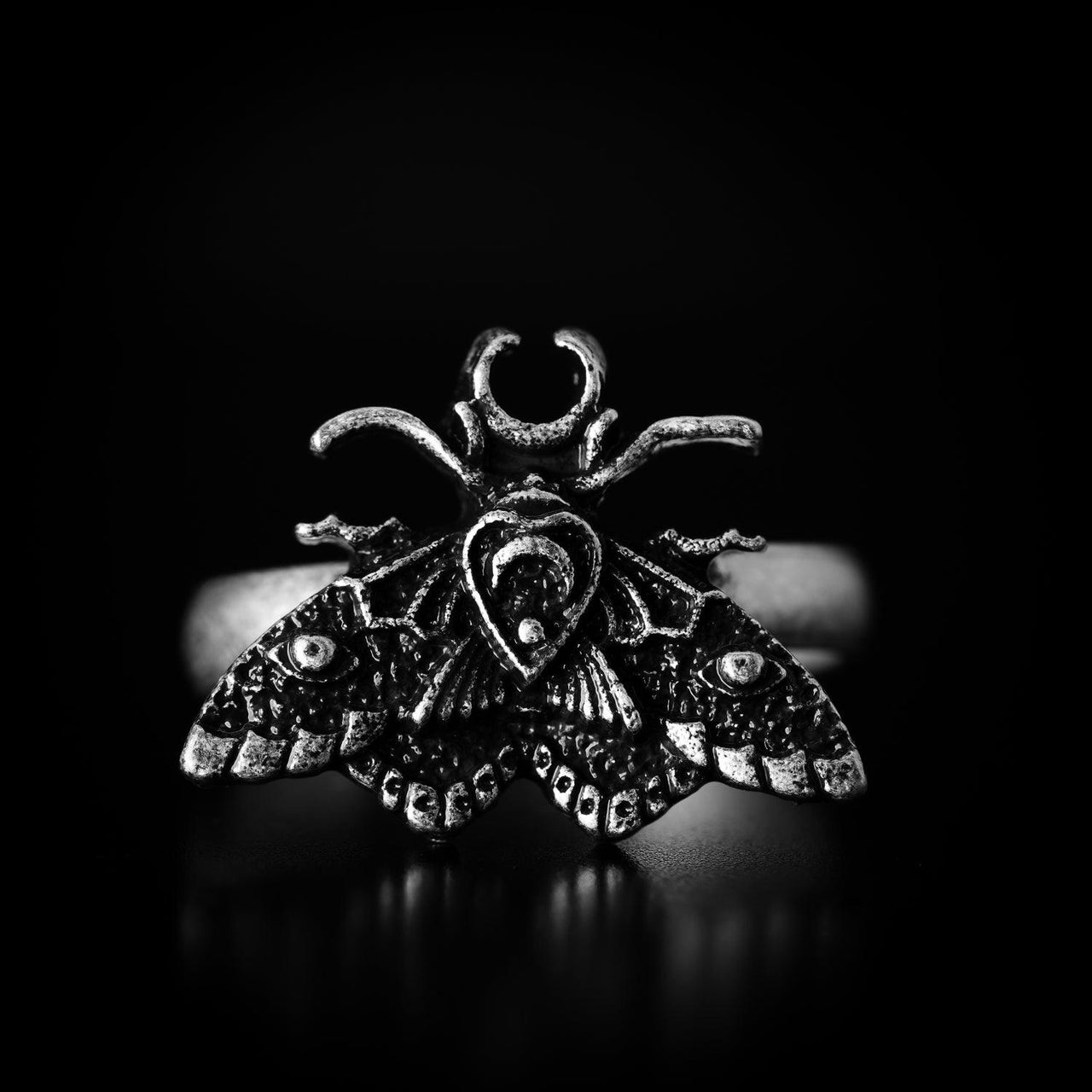 Celestial Moth Ring - Black Feather Design