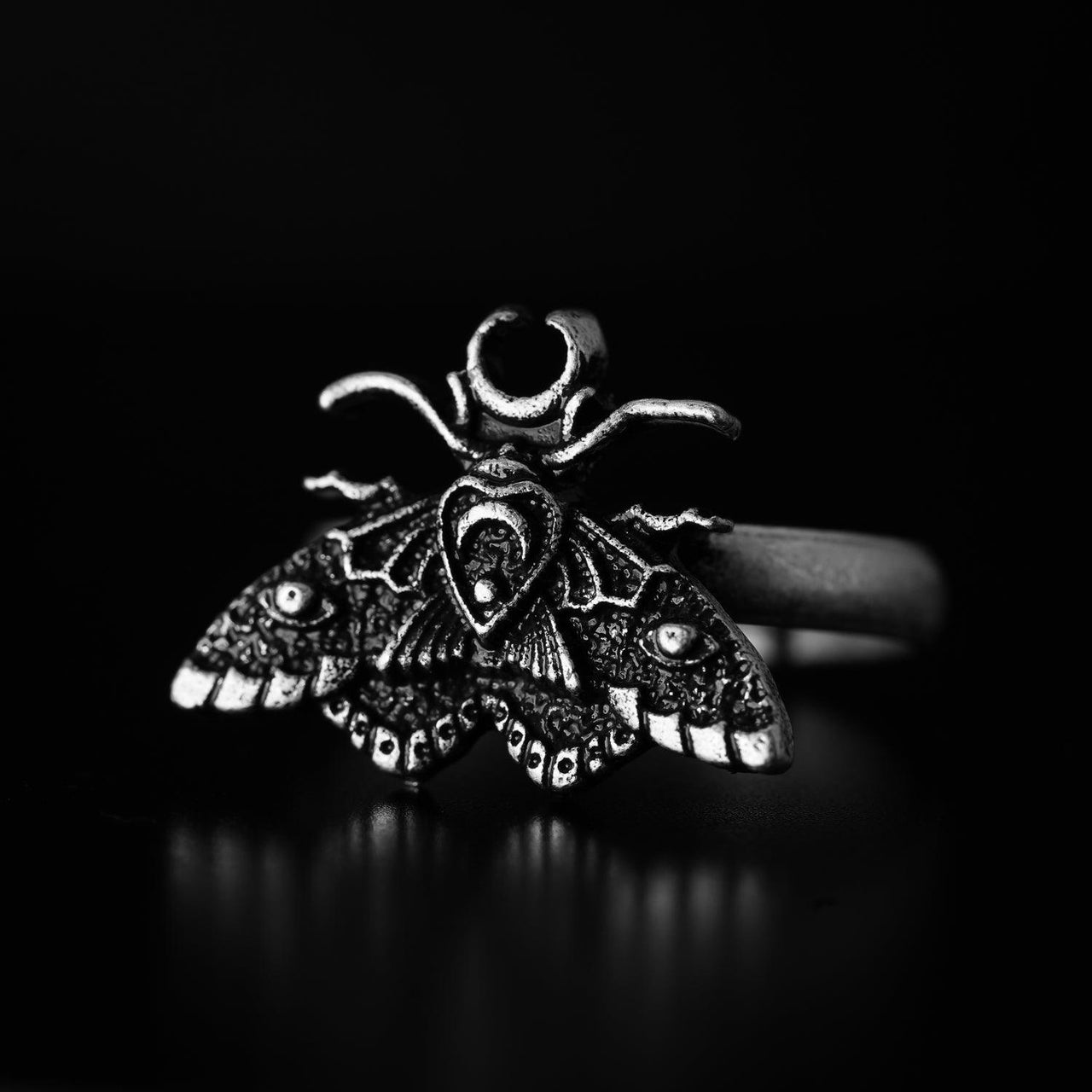 Gothic Moth Ring - Witchy ring - Black Feather Design