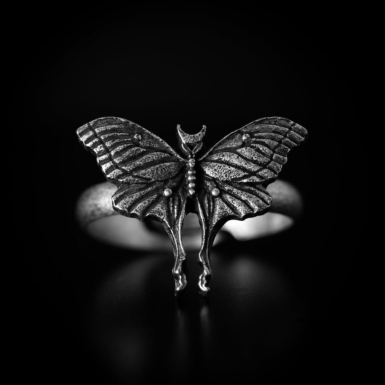 Luna Moth Ring - Black Feather Design