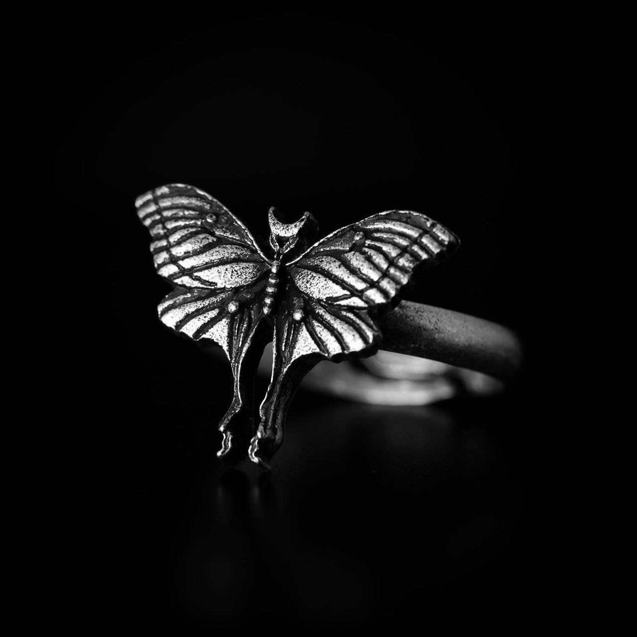 Witchy Luna Moth Ring - Black Feather Design