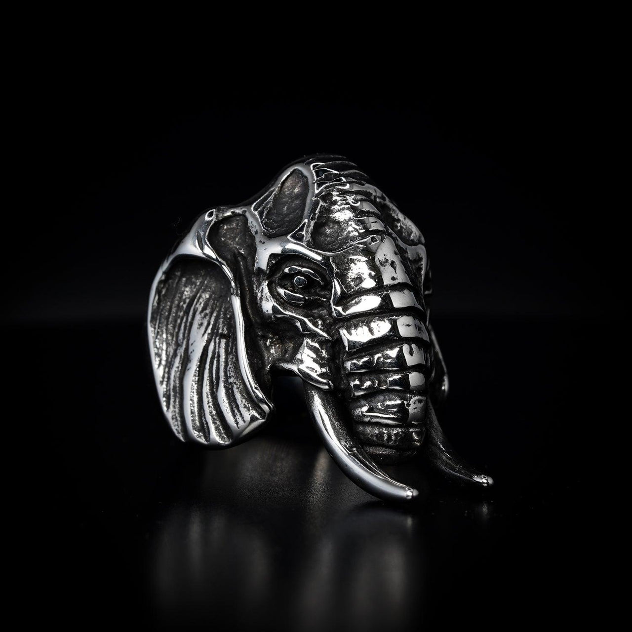 Elephant King - Stainless Steel - Black Feather Design