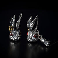 Thumbnail for asymmetric rabbit earrings - 925 sterling silver - Black Feather Design