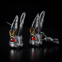 Thumbnail for 925 Sterling Silver Rabbit Earrings - Black Feather Design