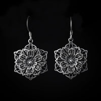 Thumbnail for Sterling Silver Lotus Earrings - Black Feather Design