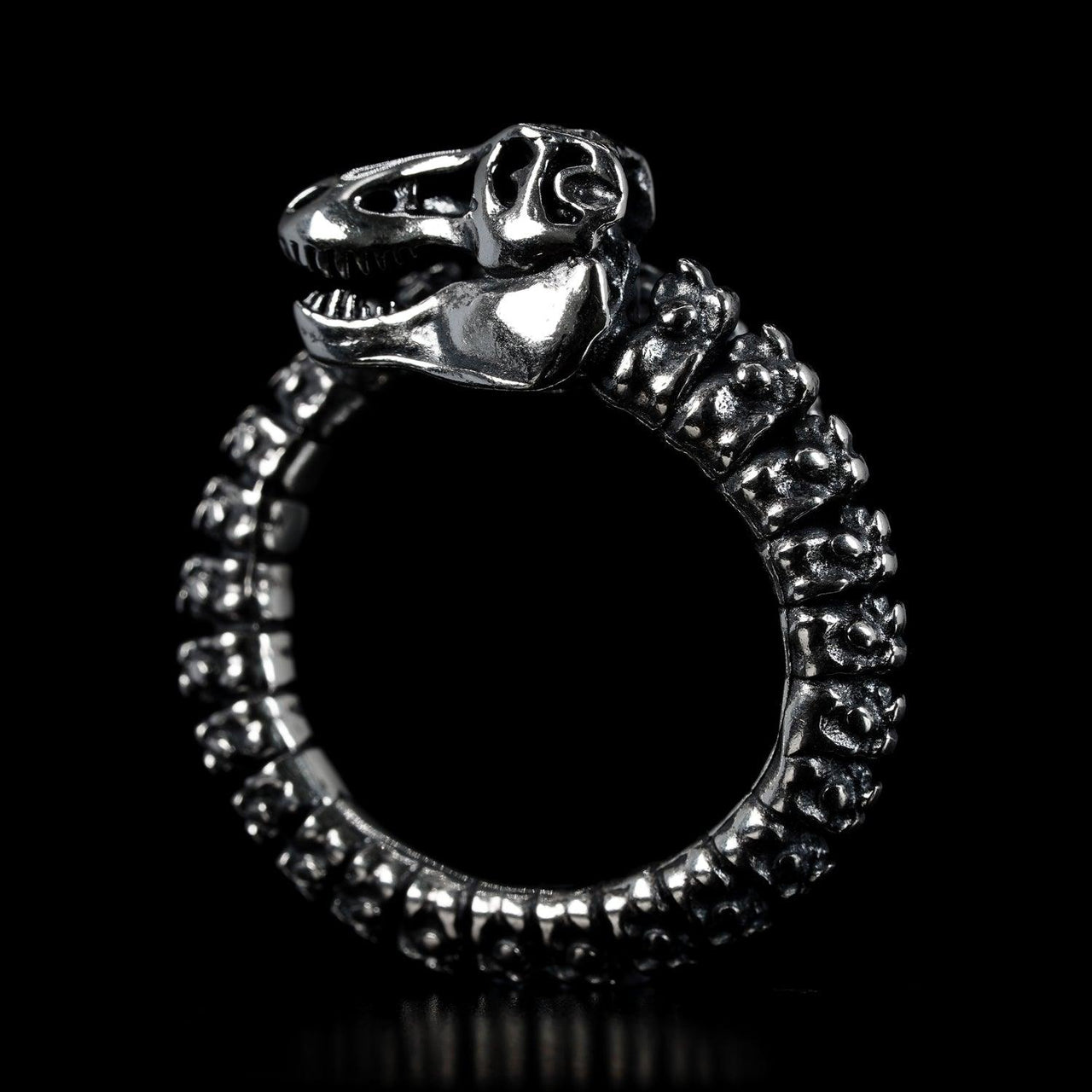 Sterling Silver T-Rex Ring - Black Feather Design