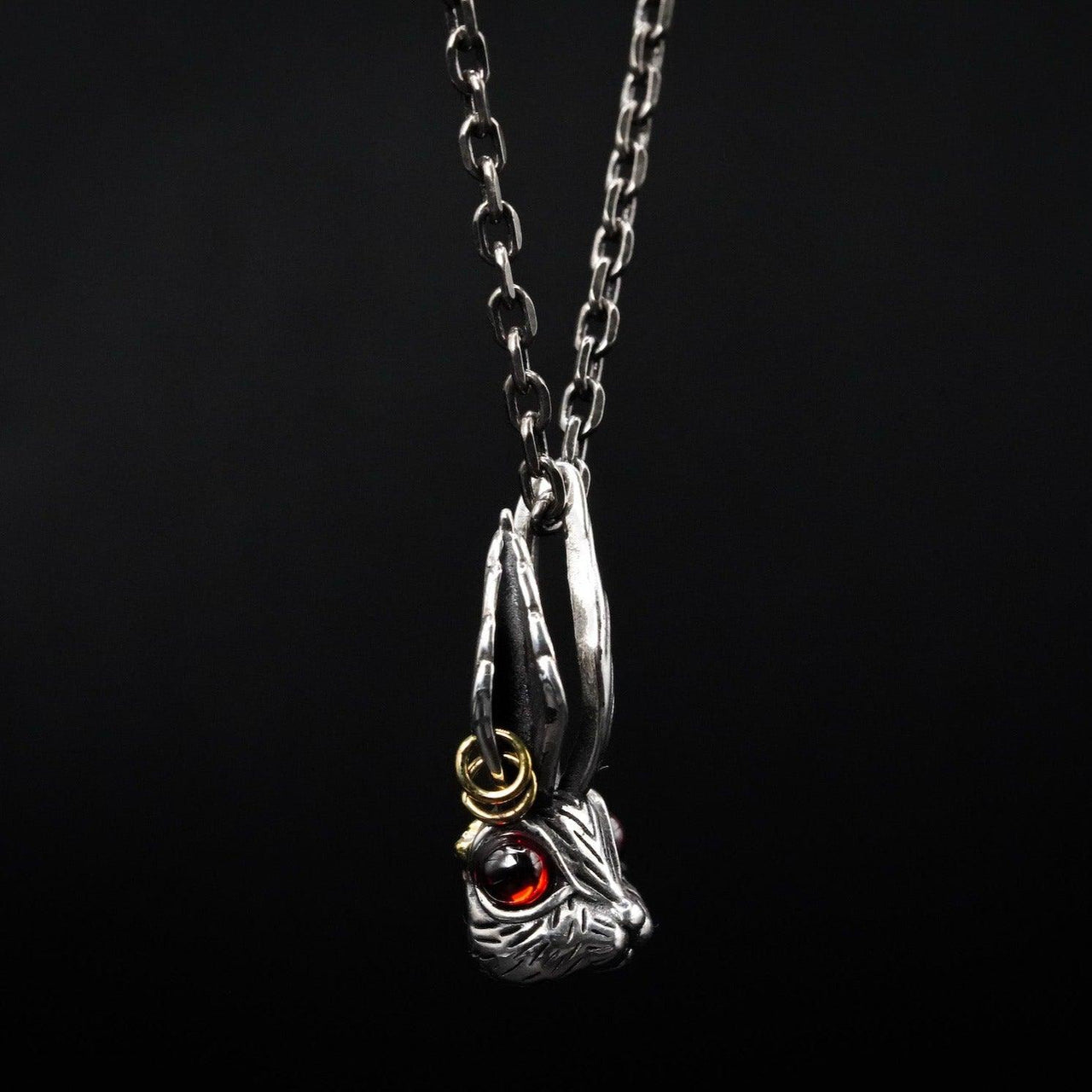 Red Eyed rabbit pendant made in sterling silver by Black Feather Design